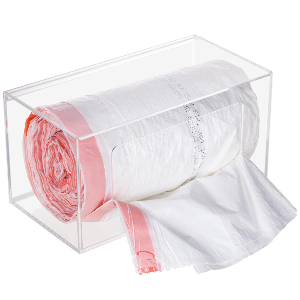 Nelspen Large Trash Bag Holder with Lid Wall Mount and Under Sink Stackable Clear Acrylic Cabinet Kitchen Organizer Storage Box Dispenser for Plastic Garbage Bags Grocery Bag Roll Can Container