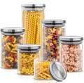 JoyJolt Kitchen Canister Set. 6 Glass Jars with Lids (Stainless Steel) Lids. Airtight Food Storage Containers for Pantry or Counter. Versatile Pantry Organization Sugar Container or Cereal Canisters