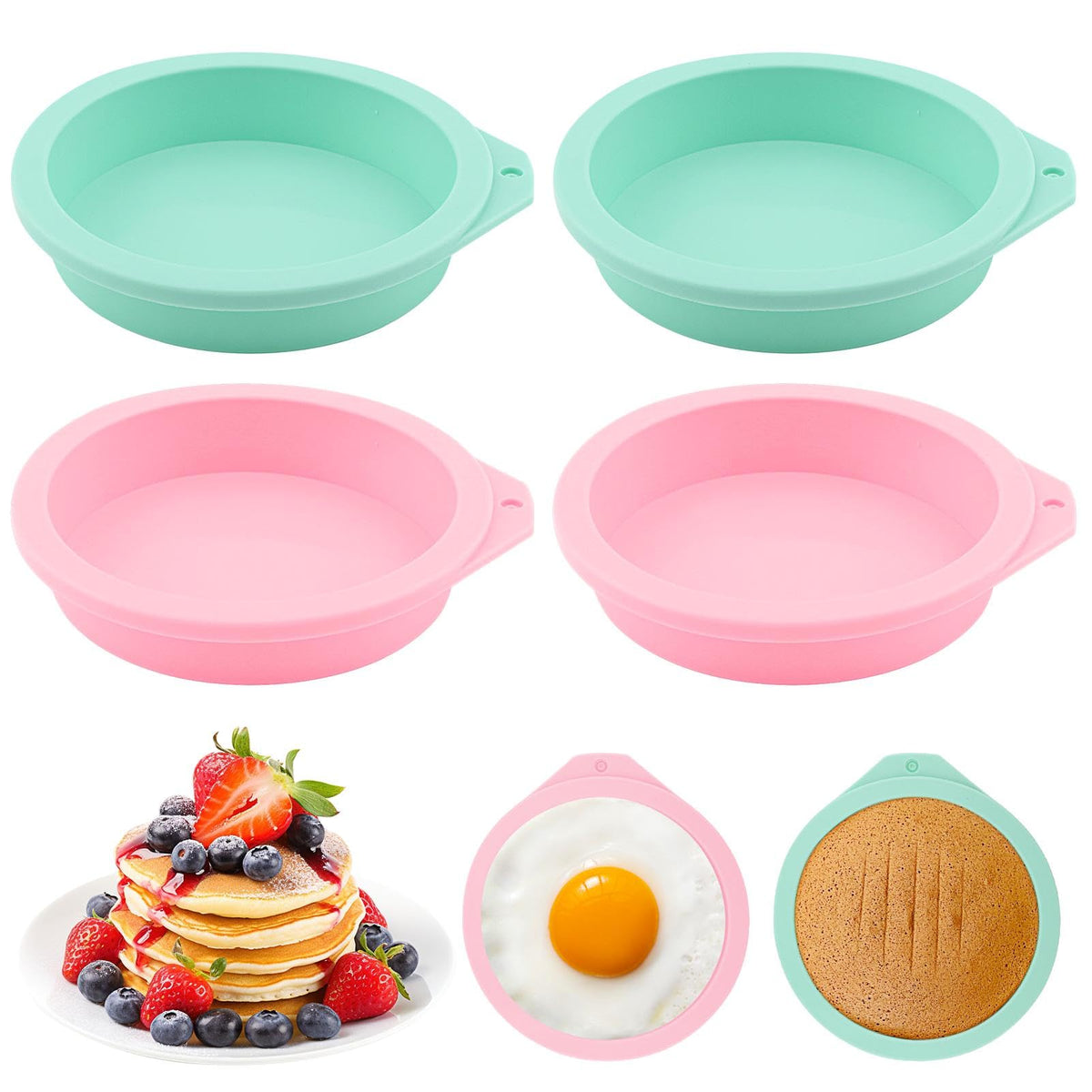 4pcs Air Fryer Egg Molds Round Silicone Egg Molds for Baking Muffin Top Air Fryer Bites Egg Molds for Muffin Lids Toast waffles Cake 3.94 x 4.8 x 0.98inch