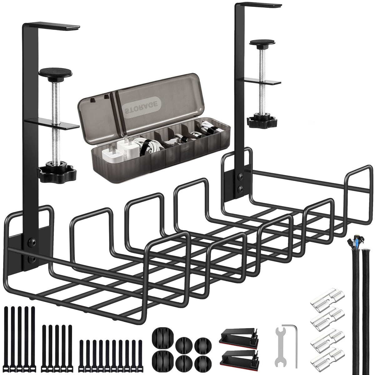 OneLeaf Under Desk Cable Management Tray No Drill Wire Management Rack for Desk Office Desk Wire Organizers for Cords Computer Desk Accessories Under Desk Organizer with Cable Organization Large