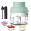 Electric Garlic Chopper Mini Garlic Masher Crusher Food Processor Small with Garlic Peeler And Spoon (100ML/3.3FL OZ Green) 3.1 * 3.1 * 3.9 IN