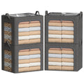 Clothes Storage Bins with Metal Frame-4 Pack Foldable Storage Organizer Bin for Clothes Linen Fabric Storage Box with Opening Clear Window (Drak Gray 15.7"L x 11.8"W x 7.8"H(inch))