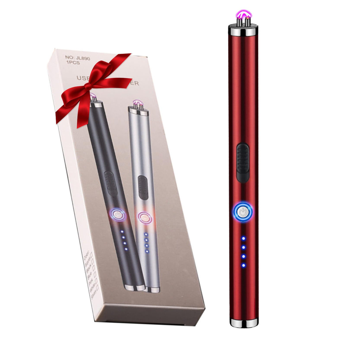 COMANYI Rechargeable Lighter for Candle USB Lighters with Overcharge Protection Dual Arc Windproof Lighter with LED Battery Indicator Plasma Electric Lighter for Kitchen Outdoor (Red)