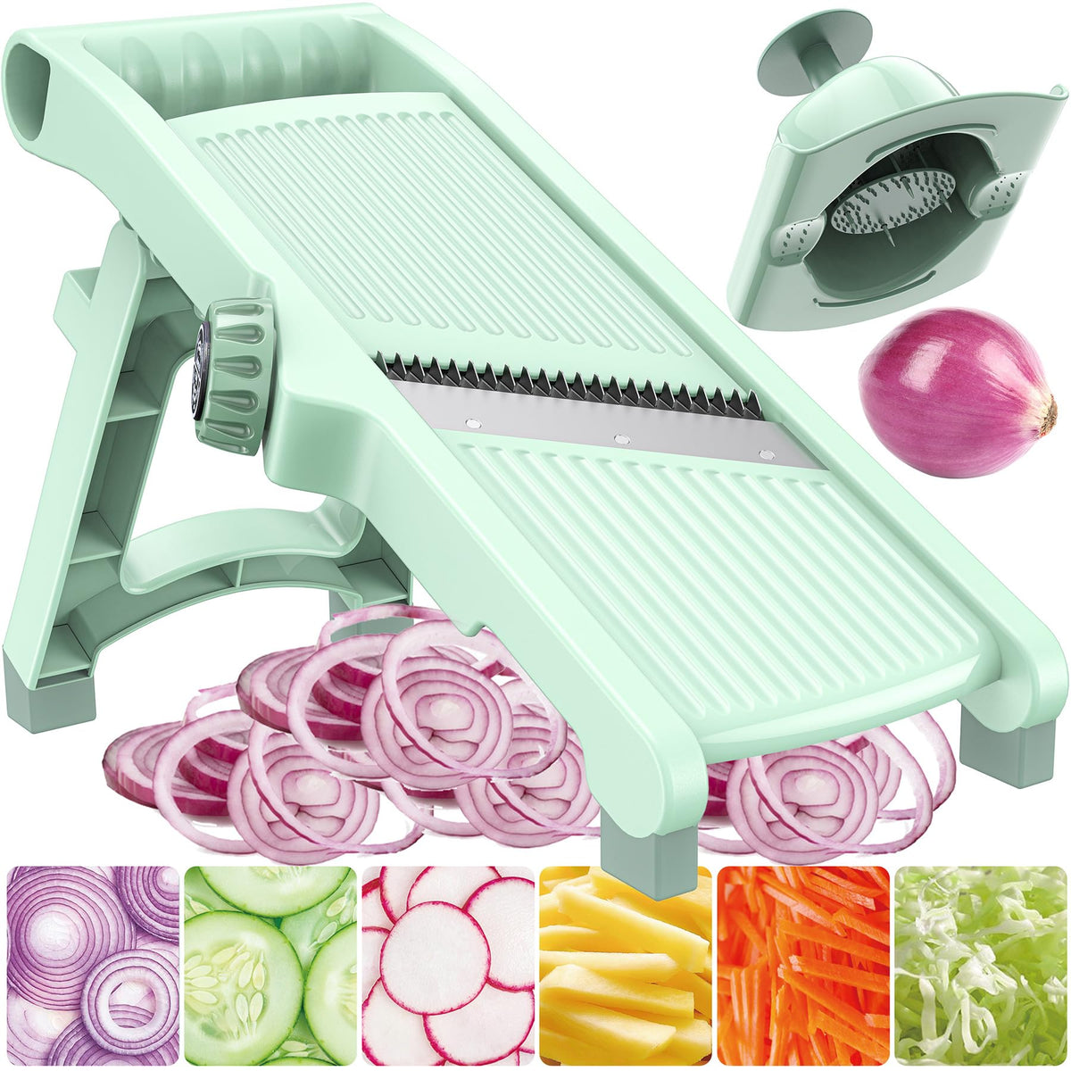 5-in-1 Adjustable Mandolin Slicer with Stainless Steel Blades Julienne Slicer Adjustable Thickness 0.1-10mm Safe Mandoline Food Slicer for Kitchen Multifunctional Vegetable Slicer Cucumber Slicer