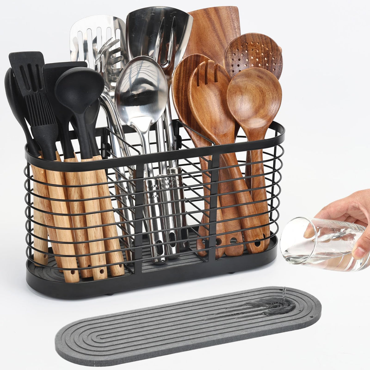 usewry Large Utensil Holder for Kitchen Counter - Diatomite Base Prevents Water Buildup and Dries Instantly Cooking Utensil Holder Utensil Organizer Farmhouse Cooking Utensil Storage for Spatula