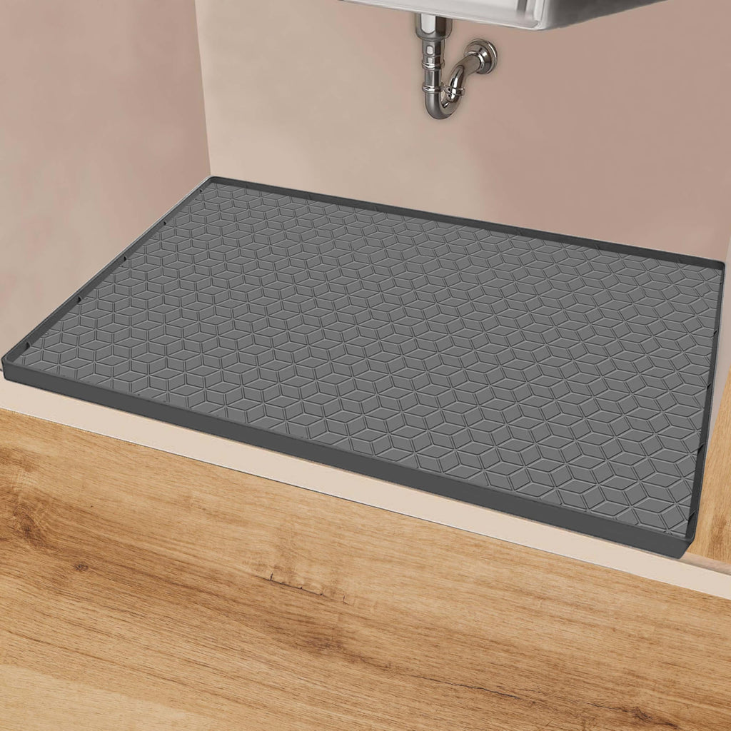 Silicone Under Sink Mat for Kitchen - Premium Under Sink Organizer Mat for Cabinet Liner - Flexible Drip Tray - Waterproof Under Sink Protectors Mat - 34 x 22 Inches Gray