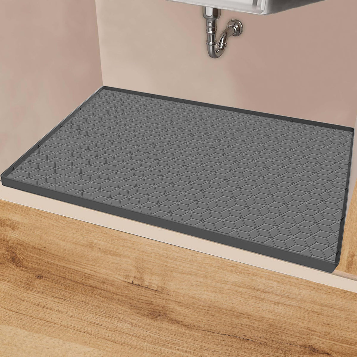 Silicone Under Sink Mat for Kitchen - Premium Under Sink Organizer Mat for Cabinet Liner - Flexible Drip Tray - Waterproof Under Sink Protectors Mat - 34 x 22 Inches Gray