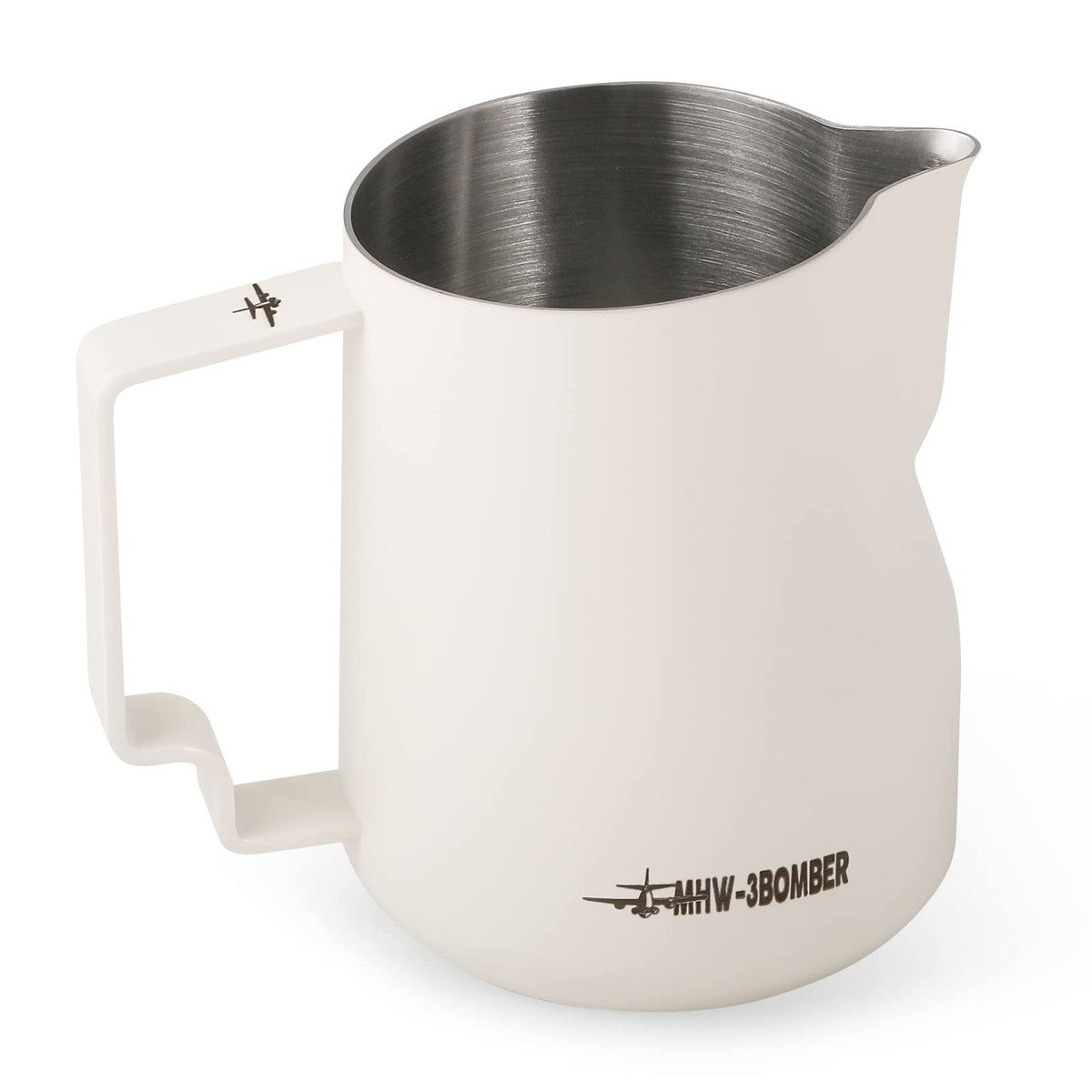MHW-3BOMBER Milk Frothing Pitcher 450ml/15.2oz Milk Frother Cup Espresso Steaming Pitcher Stainless Steel Milk Frother Cup Barista Latte Art Round Spout Milk Jug P6006W