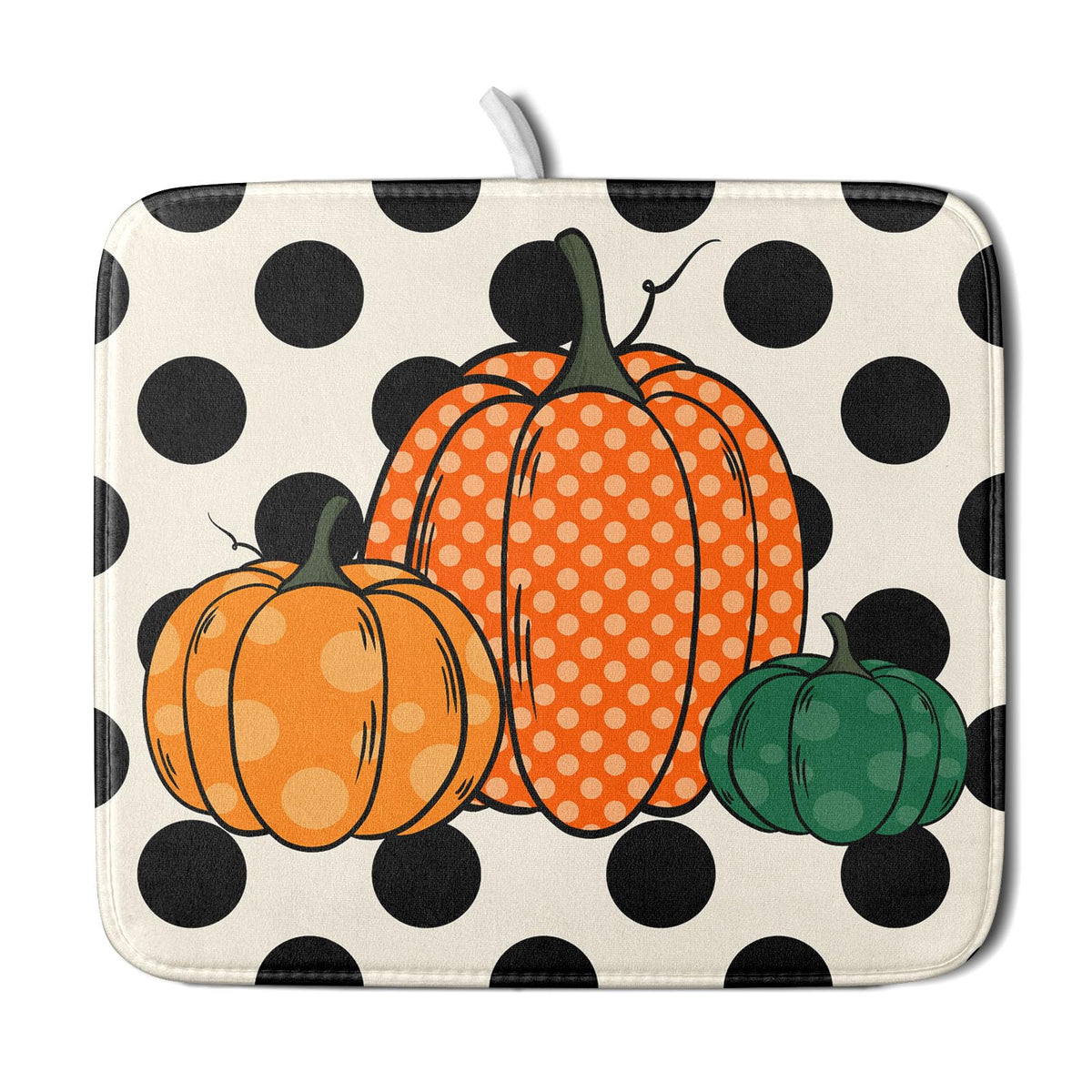 Autumn Pumpkin Dish Drying Mat for Kitchen CounterBlack Round Dot Decoration Drying Mat 16 x 18 Inch with Absorbent Reversible Microfiber Dish Drying Pad Dish Rack Drainer Mat for Coffee Bar