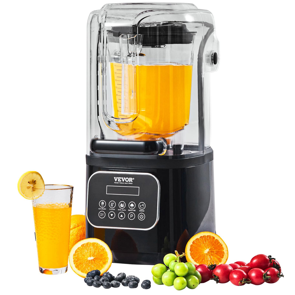 VEVOR Professional Blender with Shield Commercial Countertop Blenders 68 oz Glass Jar Blender Combo Stainless Steel 9 Speed & 5 Functions Blender for Shakes Smoothies Peree and Crush Ice Black