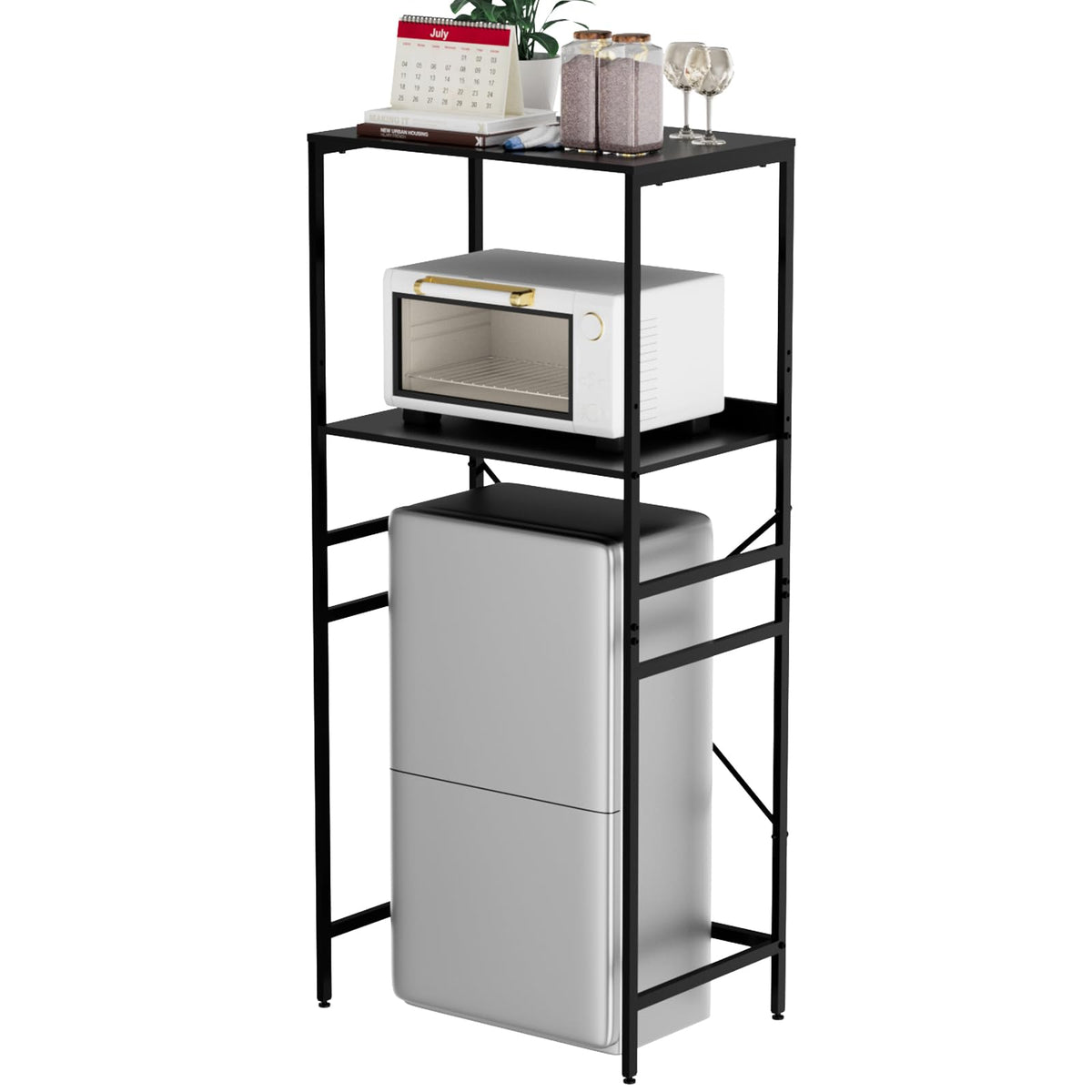 QieerHior Mini Fridge Shelf Mini Fridge and Microwave Stand Over Mini Fridge Storage Rack Height Adjustable Microwave and Fridge Stand Suitable for Dorm Kitchens Offices Black