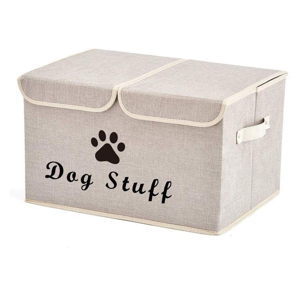 Geyecete Large Storage Boxes - Large Linen Fabric Foldable Storage Cubes Bin Box Containers with Lid and Handles for Dog Apparel & Accessories Dog Coats Dog Toys Dog Clothing(Beige)