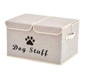 Geyecete Large Storage Boxes - Large Linen Fabric Foldable Storage Cubes Bin Box Containers with Lid and Handles for Dog Apparel & Accessories Dog Coats Dog Toys Dog Clothing(Beige)